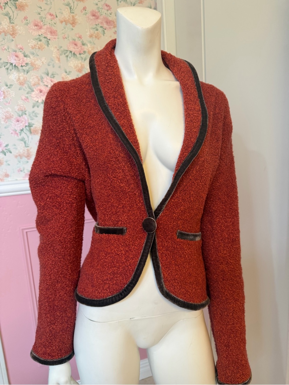 Moda International Rust Bouclé Blazer with Dark Trim